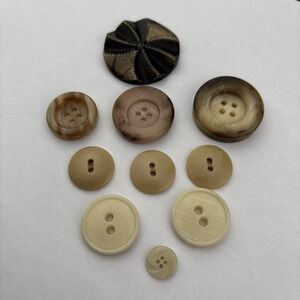 Vintage Bakelite & Casein Button Lot (10pcs) – Carved Art Deco & Horn Look